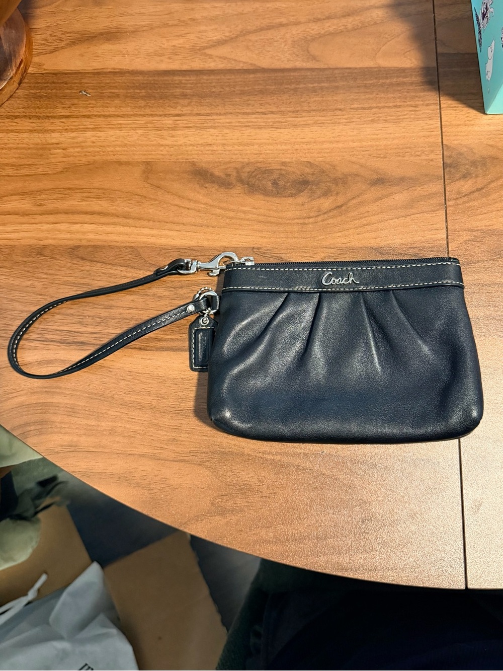 Coach Navy Leather Wristlet Clutch